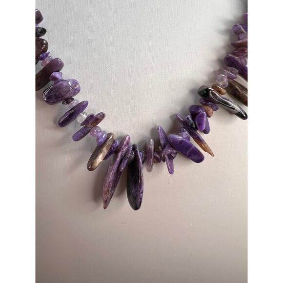 NEW charoite graduated chip beaded 20 inch necklace with stainless steel clasp - Picture 11 of 16